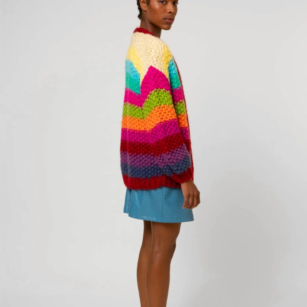 FRNCH Lobelia cardigan sweater chunky rainbow knit women’s size medium large - Picture 9 of 9